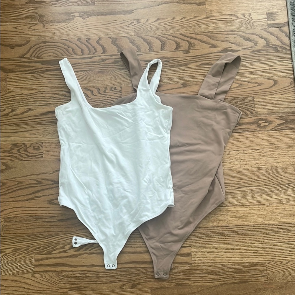 Abercrombie & Fitch White and Tan Bodysuits Classic Tops